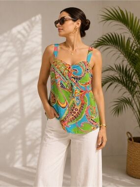 Lilly Pulitzer 100% Silk Paisley Tank Top Size 10 Colorful Sleeveless Blouse